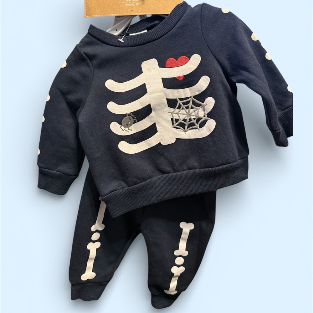 Kids Skeleton Print Matching Set - Black